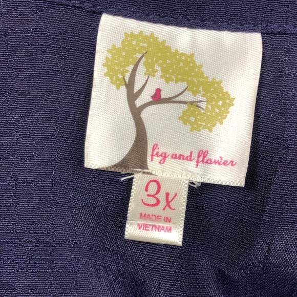 Fig & Flower Navy Blue Embroidered Floral Sheer Blouse - Picture 4 of 8